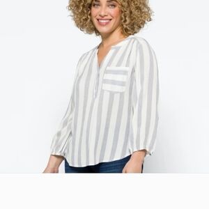 Striped White and Gray Women's Top